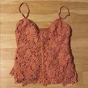 Abercrombie & Fitch Burnt Orange Lace Button Down Cami Top XS NWT
